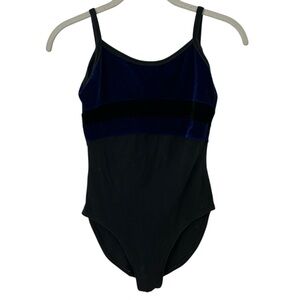 Royal Blue & Black Velvet Design Leotard Dance Gymnastics Athletic Women Size XS